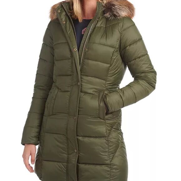Barbour Jamison Olive Green Puffer Coat - Size 4 US/8 UK
